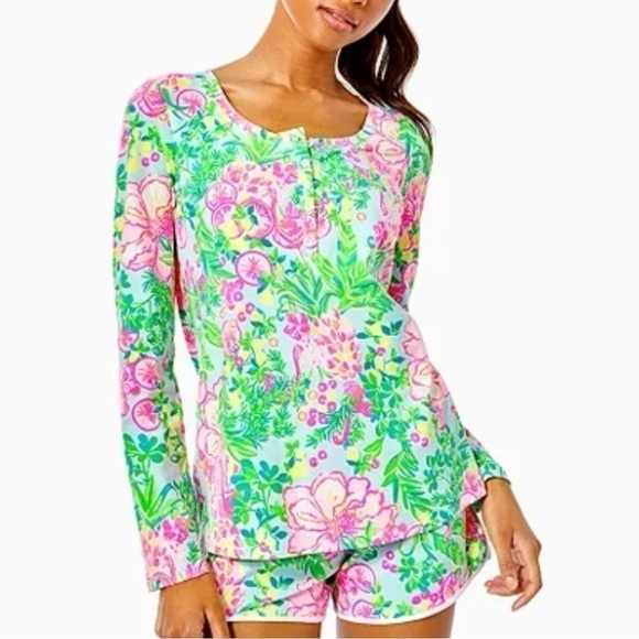 Lilly Pulitzer Other - ❤️ Lilly Pulitzer Henley Pajama Top Fruity Flamingo Colorful Tropical 010496